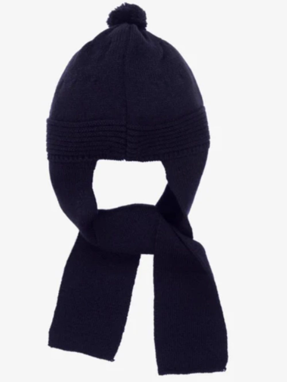 Foque Black Knitted Pom-Pom Hat With Attached Scarf (Size: 2-3T)